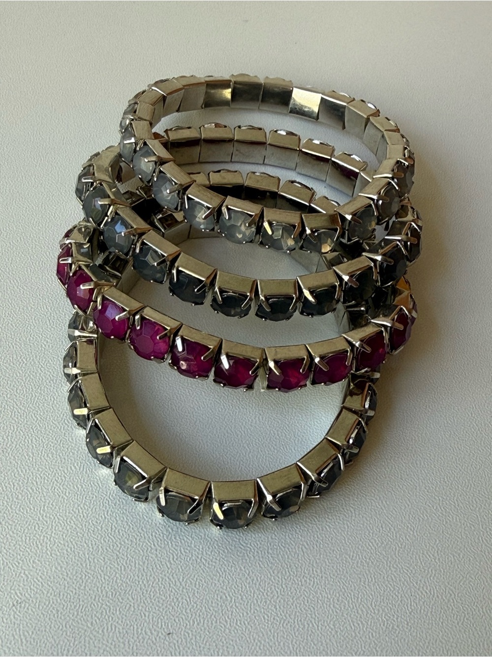 Stretch Tennis Bracelet Set with Pink and Gray Stones